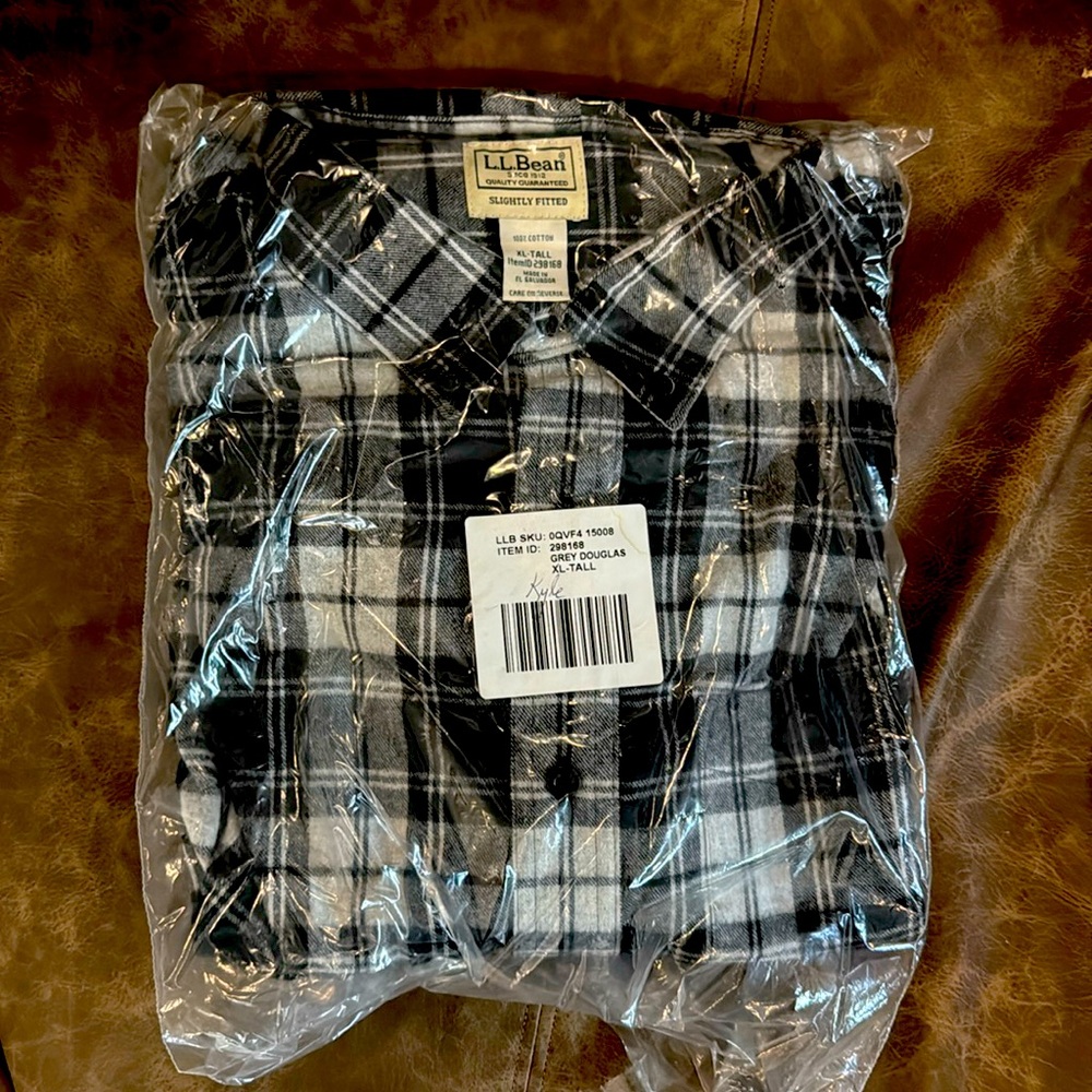 LLBEAN XL-TALL GREY DOUGLAS long sleeved flannel